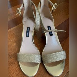 Gold Glitter Block Heel Sandal